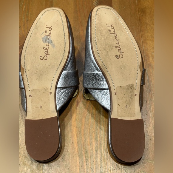 EUC Splendid Silver Leather Open Back Flat Mule Size 9 - Picture 4 of 6